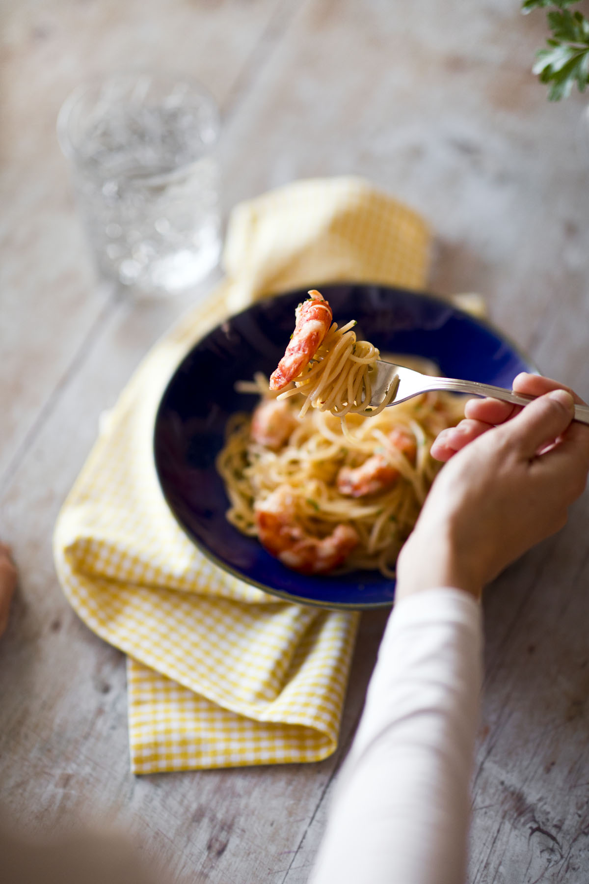 Spaghettini con gamberi all'aglio
